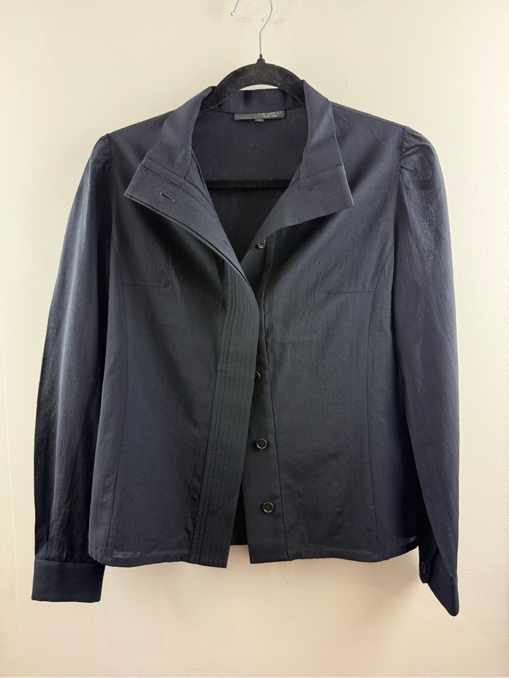 Gay Giano Vintage Wool Silk Asymmetrical Blouse Jacket Black Small